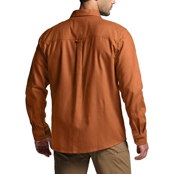 Mens Camel Cotton Flannel Shirt Long Sleeve Brushed Soft Casual Outdoor Plaid - Picture 3 of 9